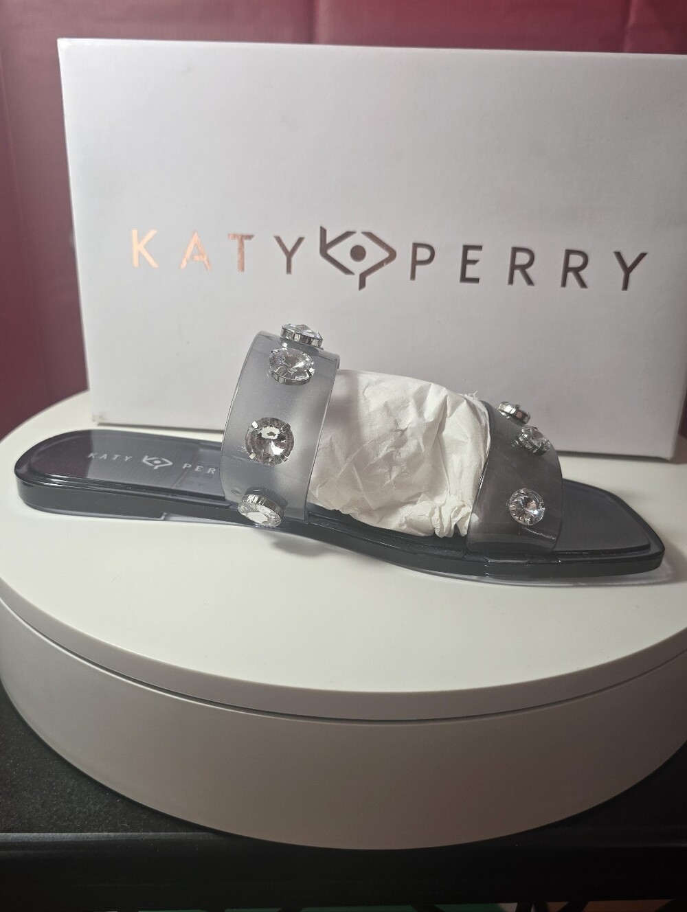 Katy Perry Collections Clear Jeweled Slide Sandal - Black Footbed